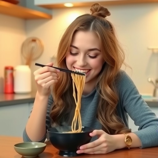 因为少女吃面时脸色